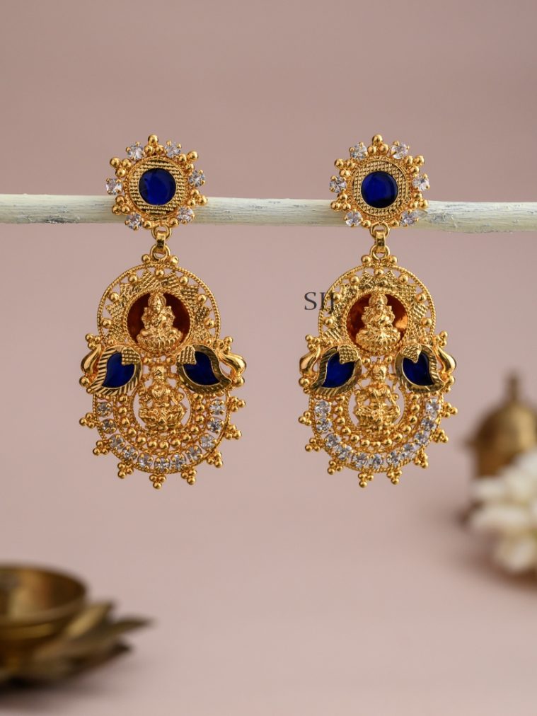 Traditional Lakshmi Motif Blue Mango Palakka Earrings
