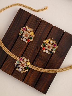 Traditional Matt Finish Navaratna Necklace