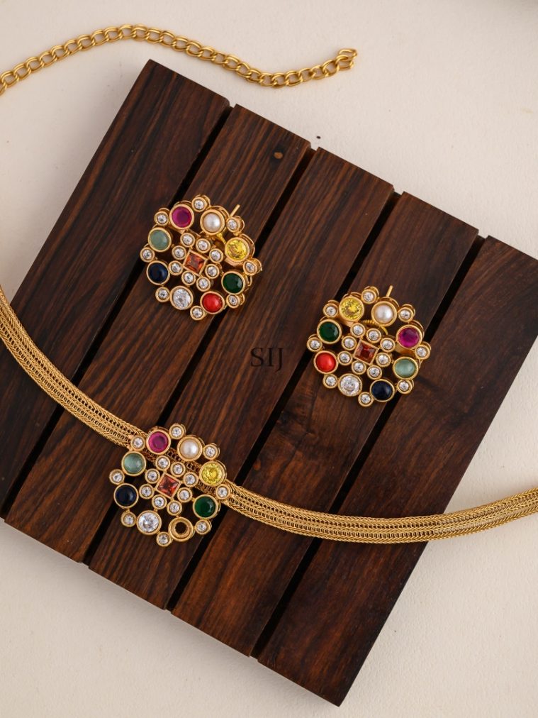 Traditional Matt Finish Navaratna Necklace