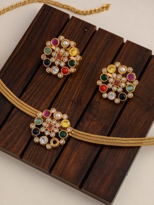 Traditional Matt Finish Navaratna Necklace