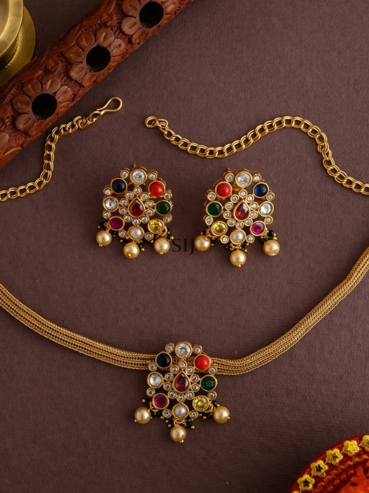 Traditional Navaratna Matt Finish Necklace