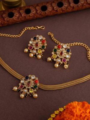 Traditional Navaratna Matt Finish Necklace