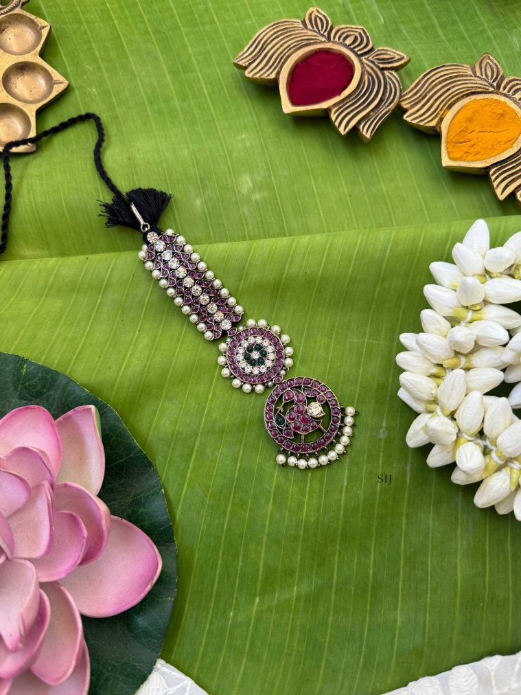 Traditional Precious Black Polish Peacock Kemp Maang Tikka