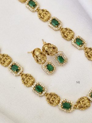 Traditional White &Green Stones Lakshmi Devi Long Haram Set