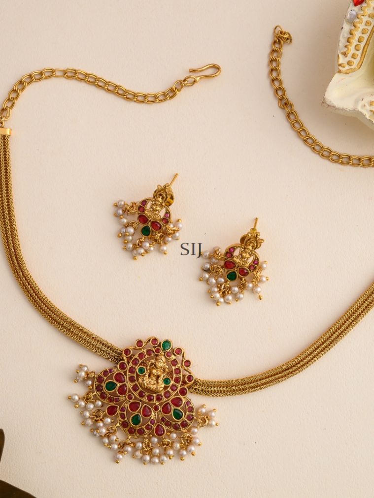 Traditional kemp Stone Lakshmi Devi Necklace Set