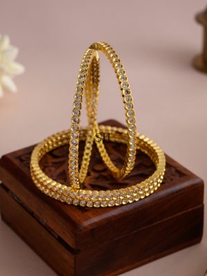 White Stones Studded Bangles - Set of 4