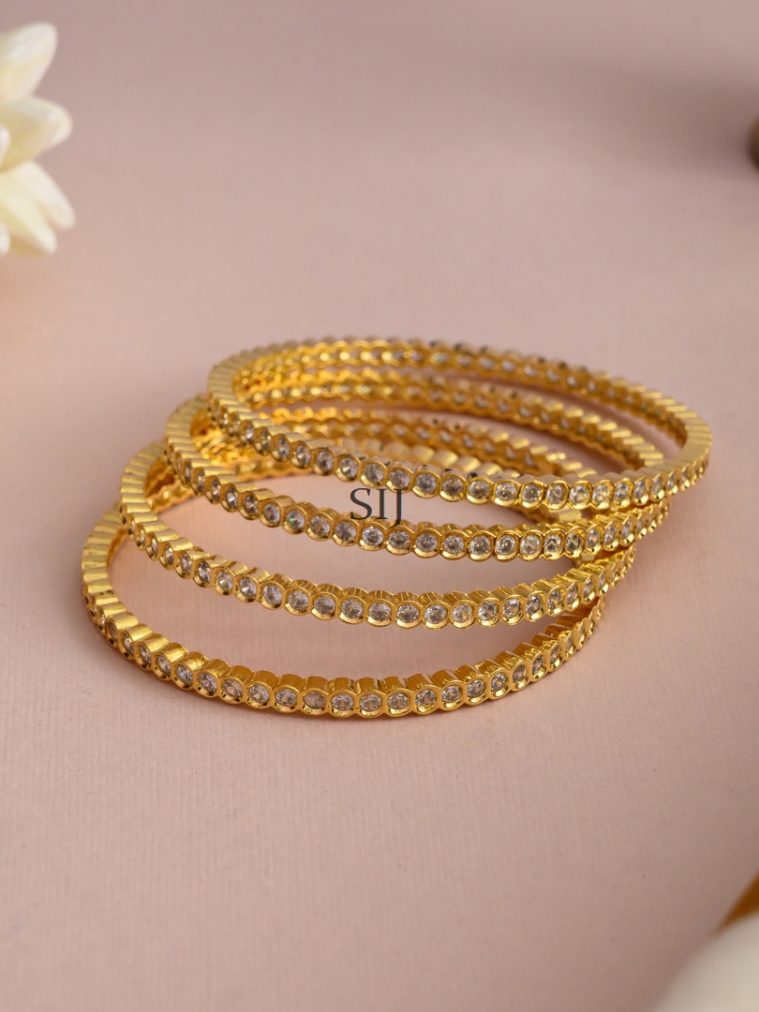 White Stones Studded Bangles - Set of 4