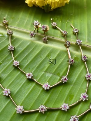 Gold Finish Ruby And White Stones Necklace