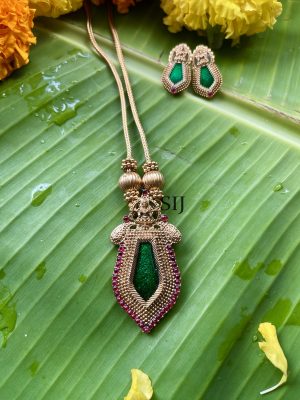 Traditional Ruby And Emerald Nagapadam Necklace