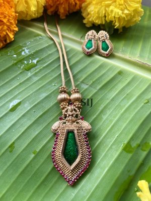 Traditional Ruby And Emerald Nagapadam Necklace