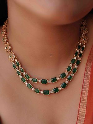 Dual Layer Emerald And White Stone Necklace