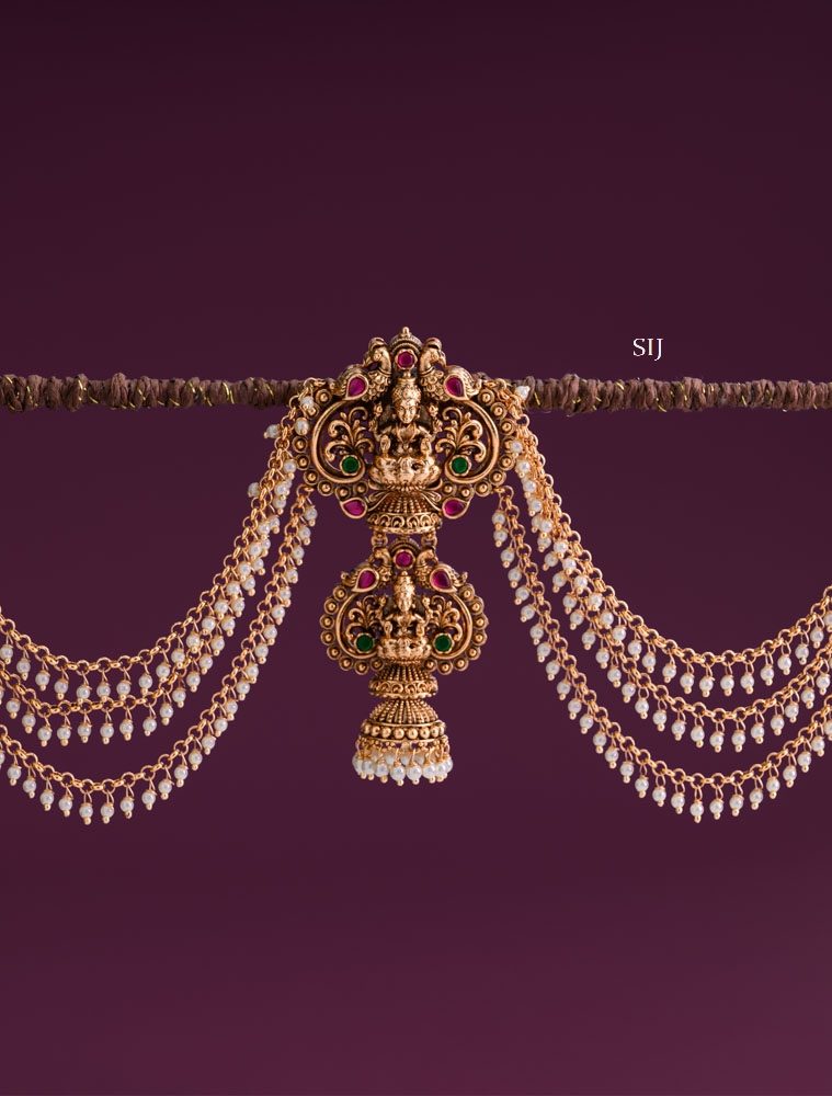 Antique Lakshmi Jada Billai With Three Layers Pearl Mattals