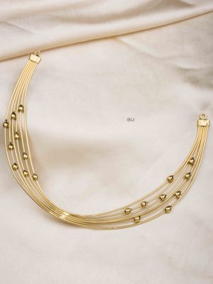 Gold Finish Multi Layers Hasli Necklace with Gold Beads