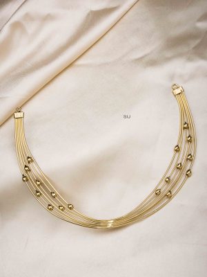 Gold Finish Multi Layers Hasli Necklace with Gold Beads