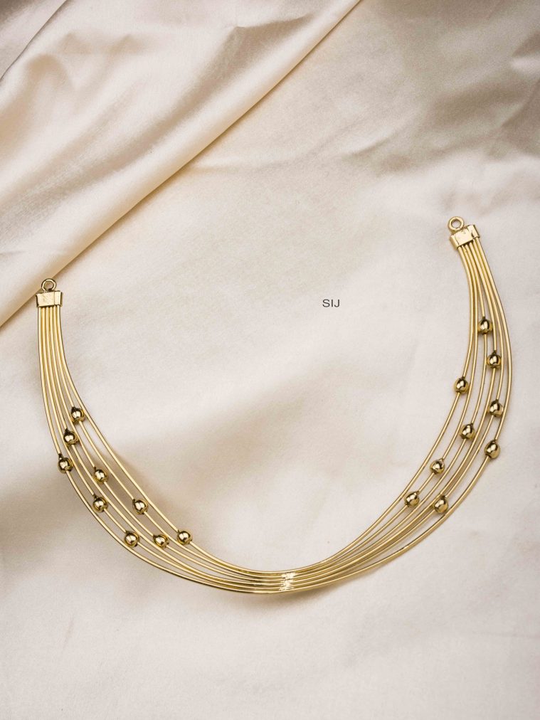 Gold Finish Multi Layers Hasli Necklace with Gold Beads
