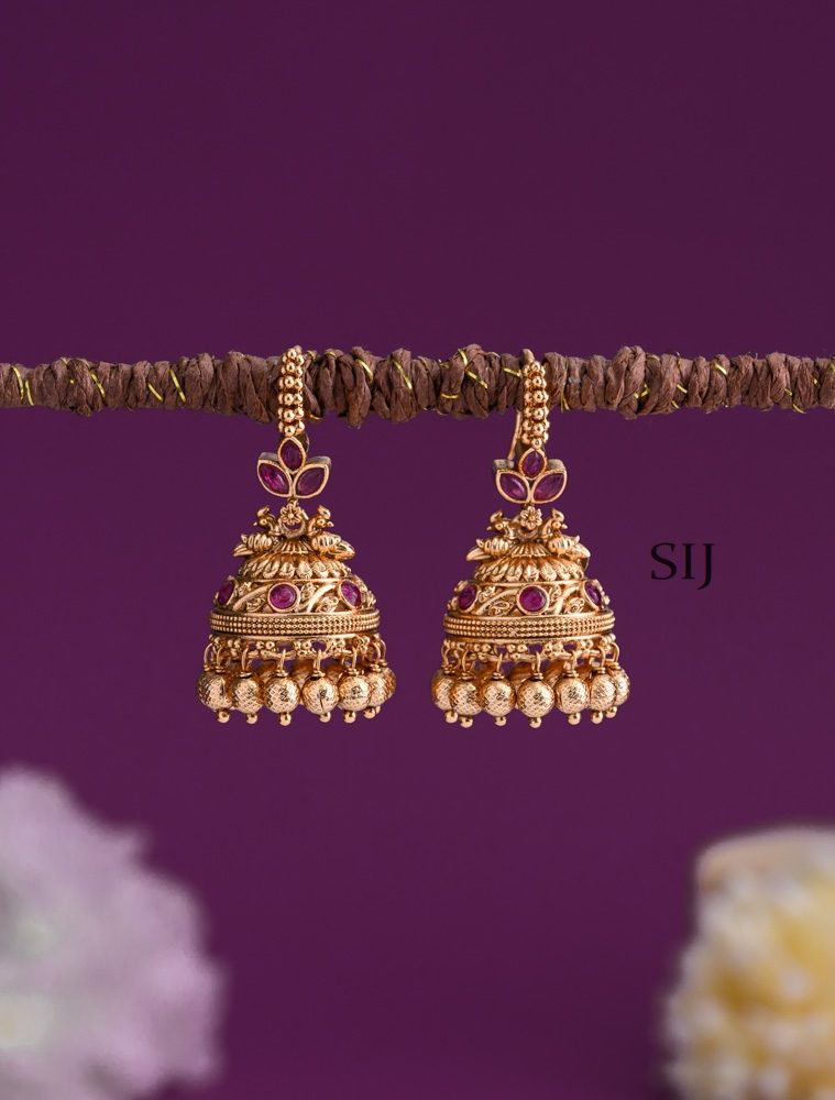 Antique Ruby Stones Dual Peacock Hook Jhumkas