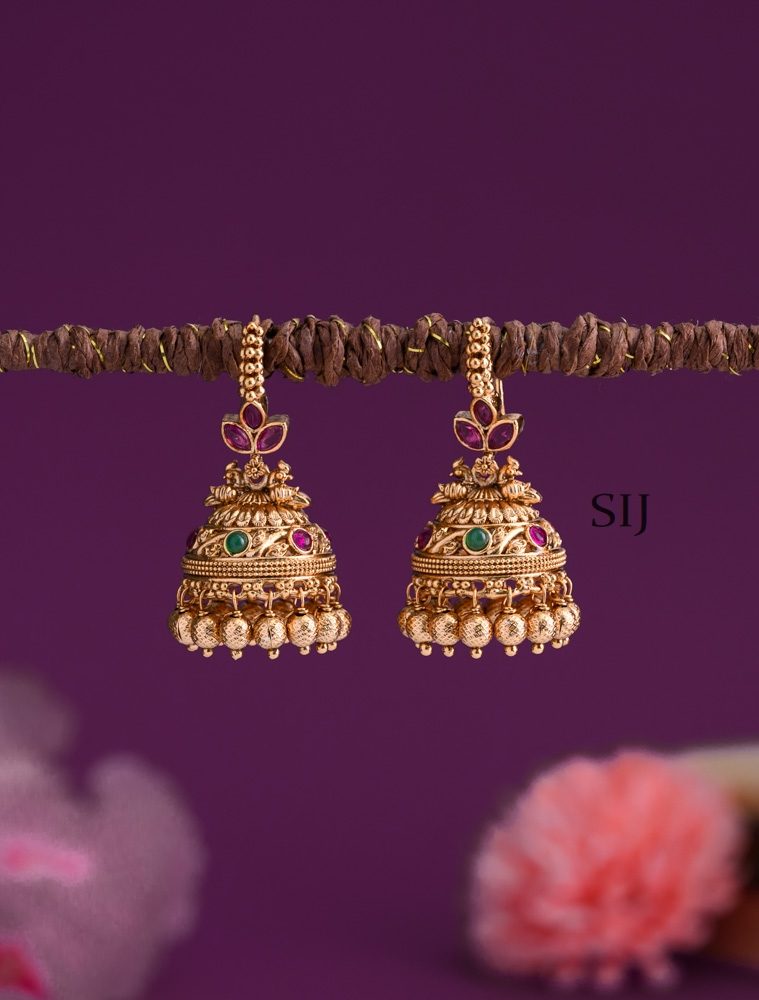 Antique Multi Stones Dual Peacock Hook Jhumkas