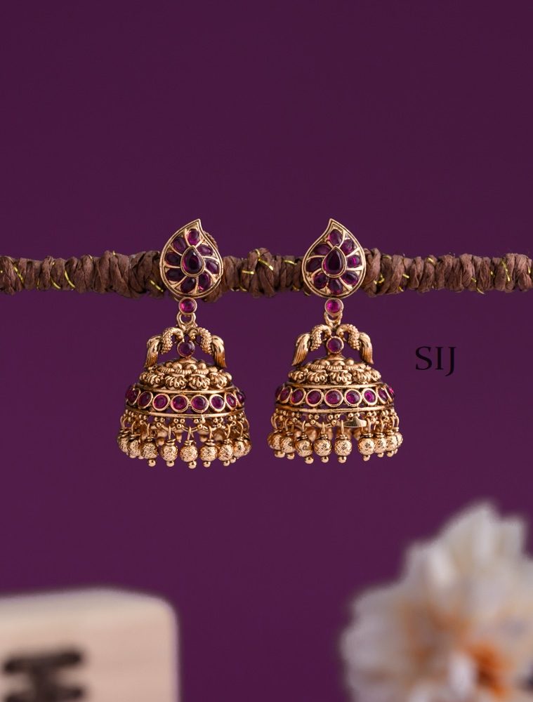 "Gold Finish Kemp Stones Jhumkas "