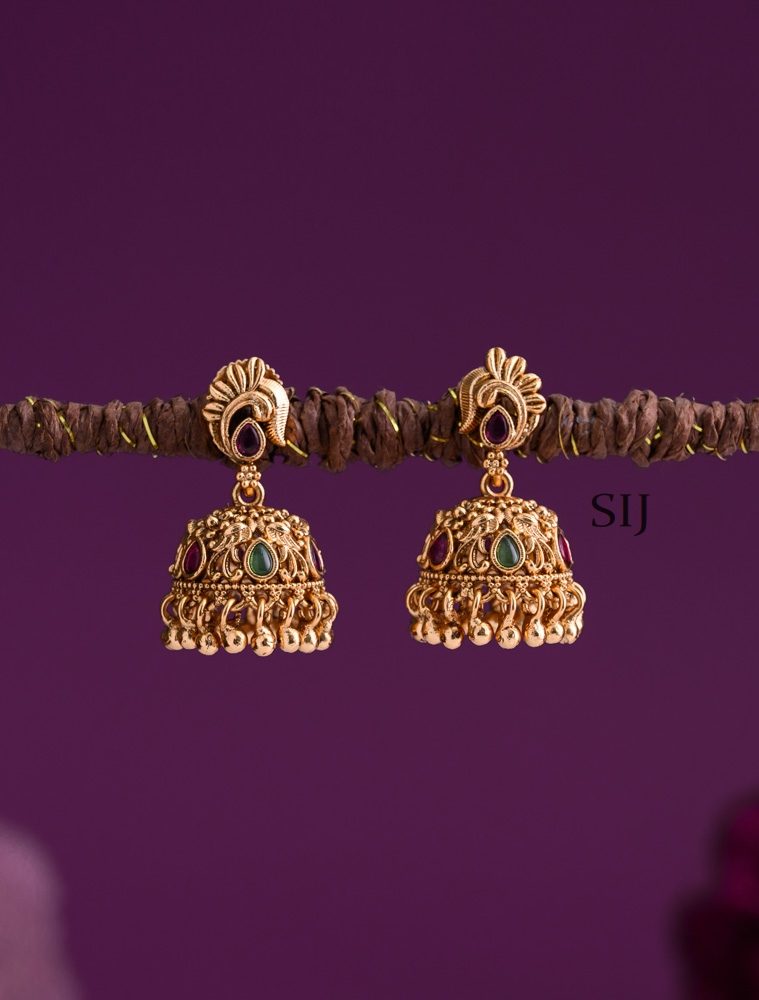 Gold Finish Peacock Pearl Jhumkas