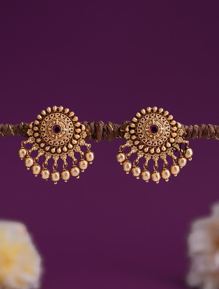 Gold Finish Ear Studs With Pearl Hanging