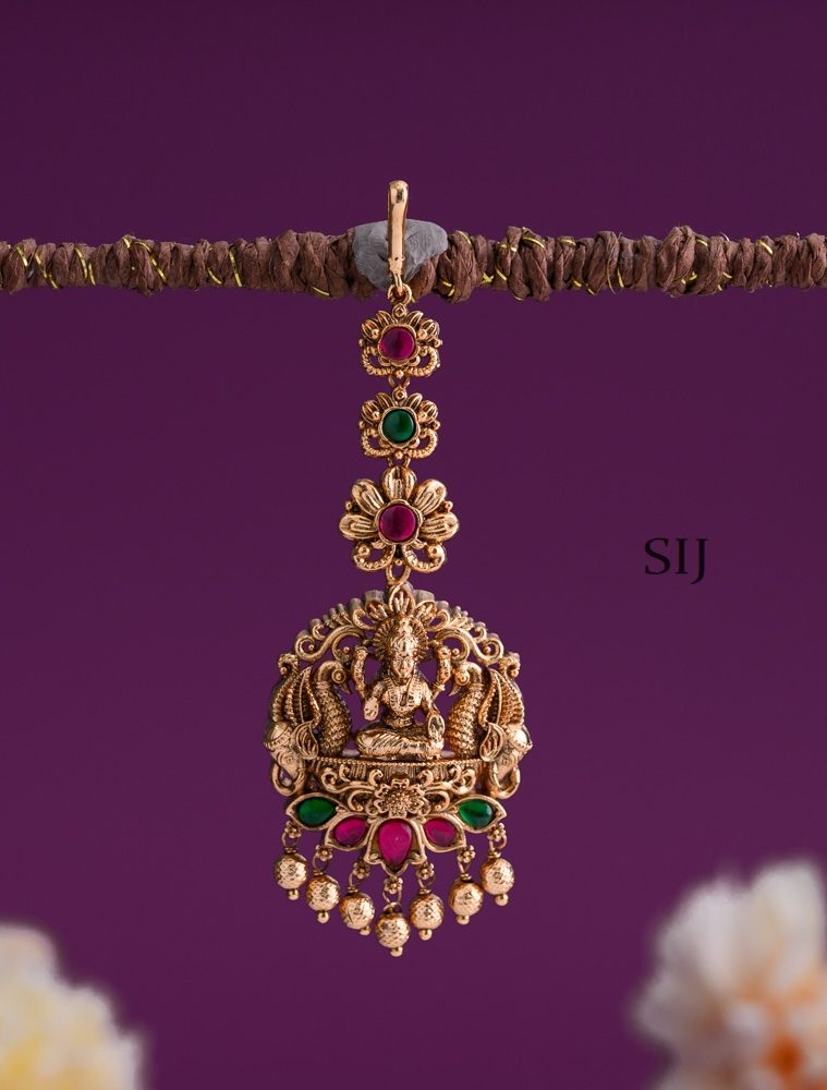 Antique Lakshmi Tikka With Gold Beads