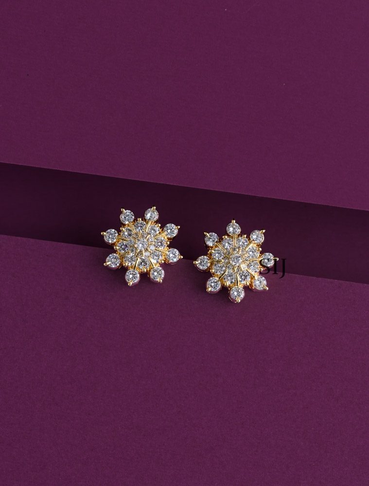 Gold Finish Floral AD Stones Ear Studs