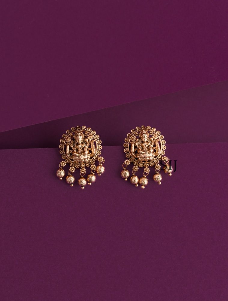 Imitation Hanging Gold Beaded Lakshmi Ear Studs