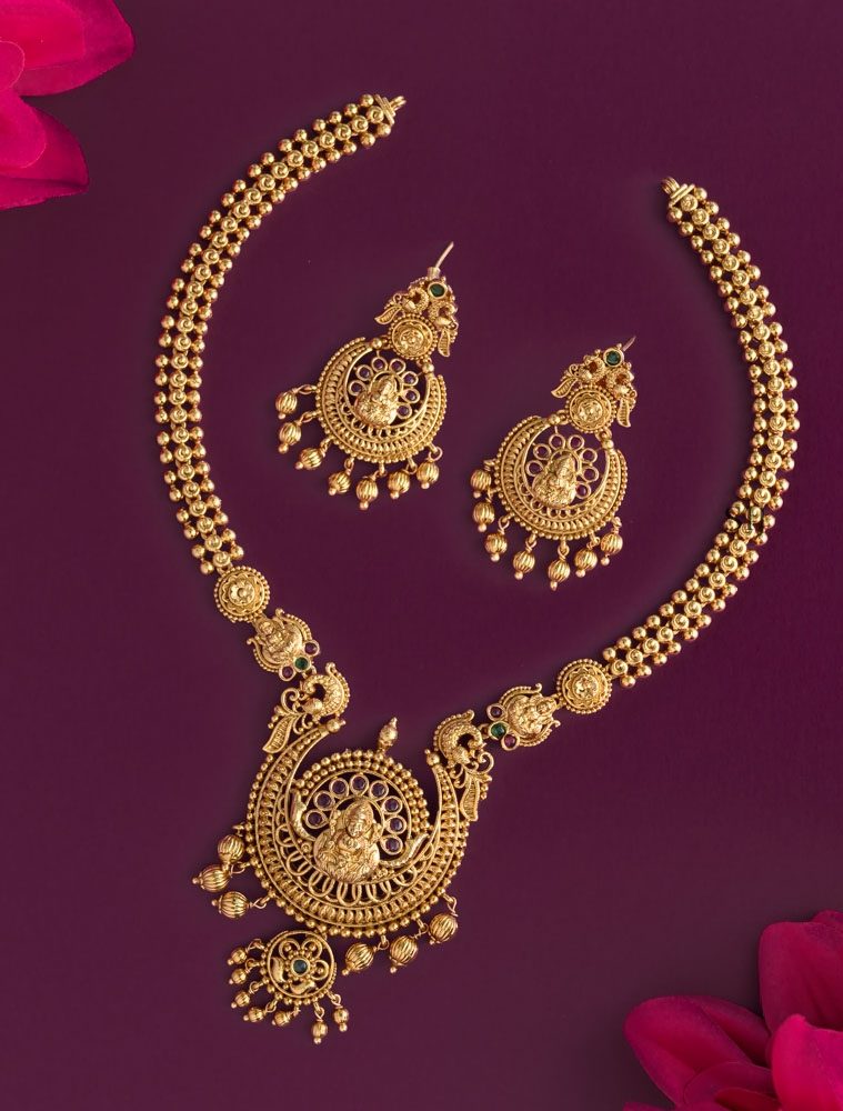 Antique Gold Finish Chand Bali Lakshmi Pendant Necklace