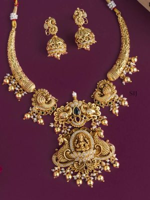 Traditional Dual Peacock and Lakshmi Nagas Hasli Necklace
