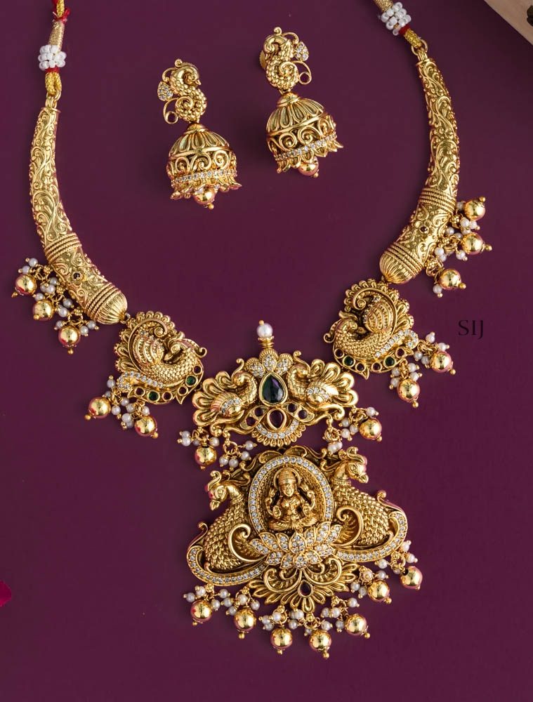 Traditional Dual Peacock and Lakshmi Nagas Hasli Necklace