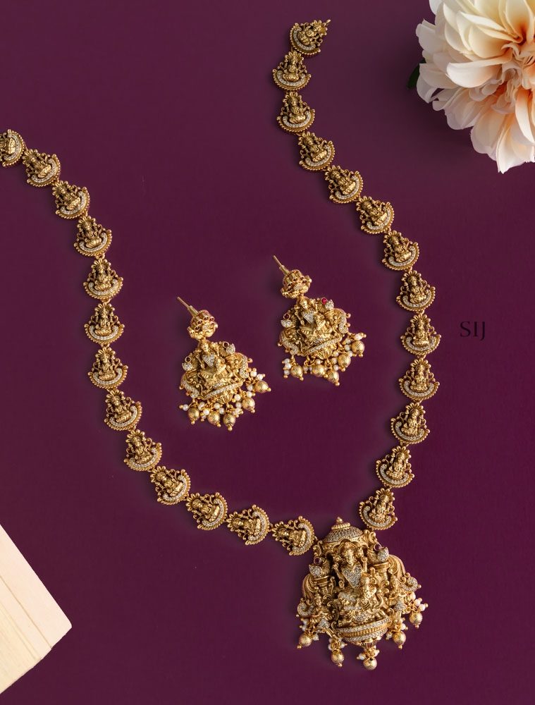 Traditional Lakshmi Devi Haram with White Stones