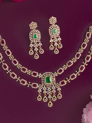 Imitation Double Layer AD Stones Necklace Set