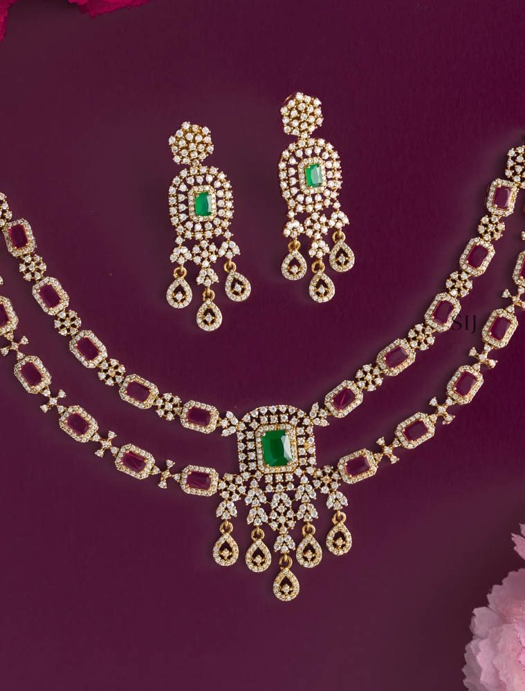 Imitation Double Layer AD Stones Necklace Set
