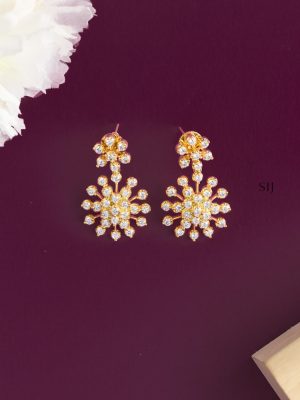 Gold Finish White AD Stones Flower Design Attigai Necklace