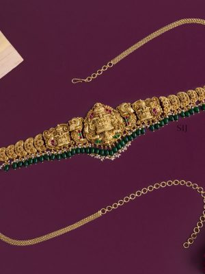 Antique Lakshmi Devi Hip Belt with Green Beads Hangings