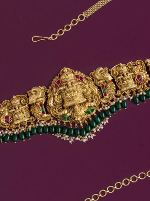 Antique Lakshmi Devi Hip Belt with Green Beads Hangings