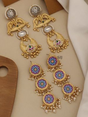 Set of 2 High Quality DualTone Designer Earrings Combo