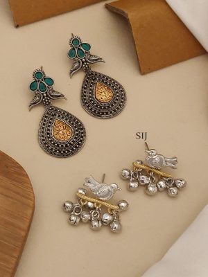 Set of 2 German Silver Plated Earrings Combo
