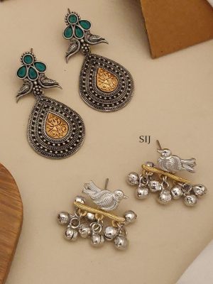Set of 2 German Silver Plated Earrings Combo