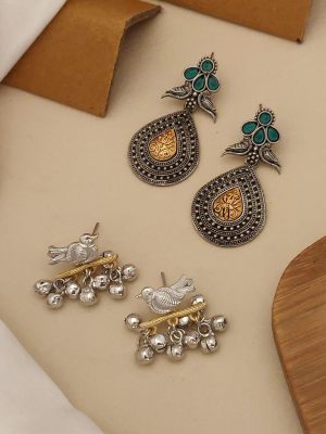 Set of 2 German Silver Plated Earrings Combo