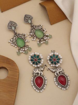 Set of 2 German Silver Plated Earrings Combo
