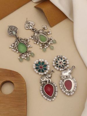 Set of 2 German Silver Plated Earrings Combo