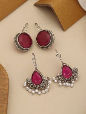 Set of 2 German Silver Plated Earrings Combo
