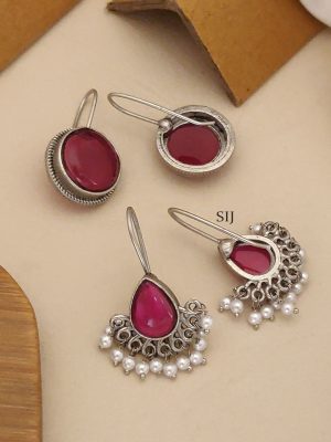 Set of 2 German Silver Plated Earrings Combo