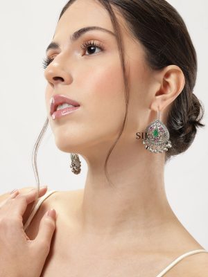 Set of 2 German Silver Plated Peacock Earrings Combo