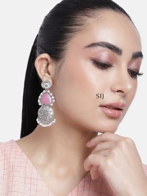 Set of 2 German Silver Plated Danglers & Chandbali Earrings Combo