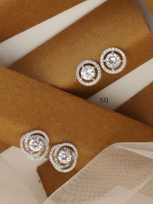 Set of 2 Silver Plated White AD Stones Ear Studs Combo