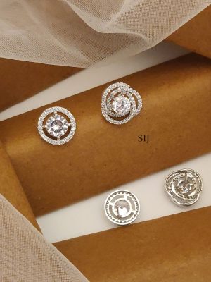 Set of 2 Silver Plated White AD Stones Ear Studs Combo