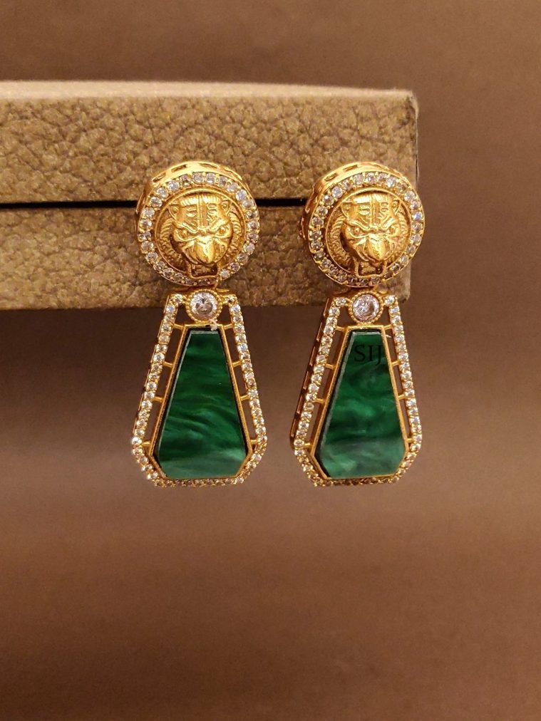 Gold Plated Sabyasachi Green Stone Earrings