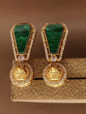 Gold Plated Sabyasachi Green Stone Earrings